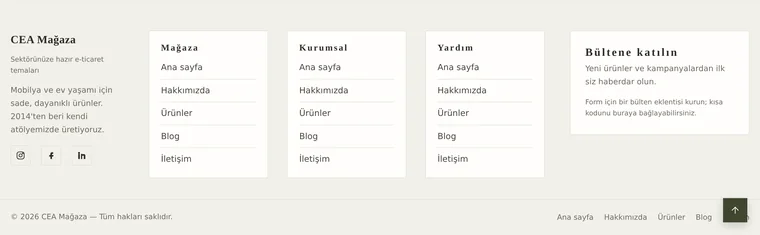 Üç sütun + bülten düzeninin görünümü